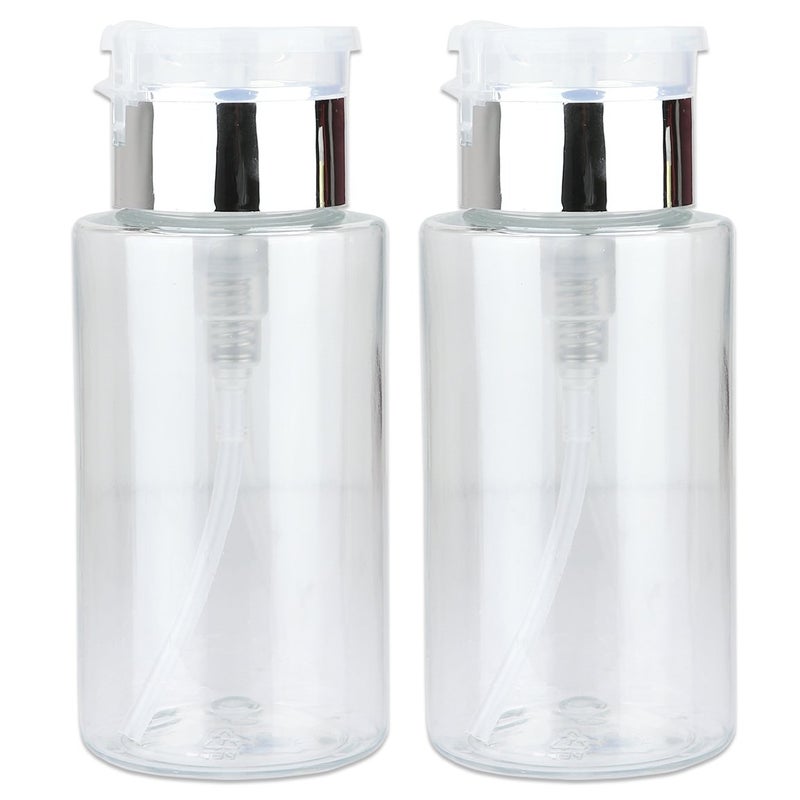 PANA 7oz. Professional Push Down Liquid Pumping Clear Bottle Dispenser (Silver Lid with No Wording, 2pc) - Image 1